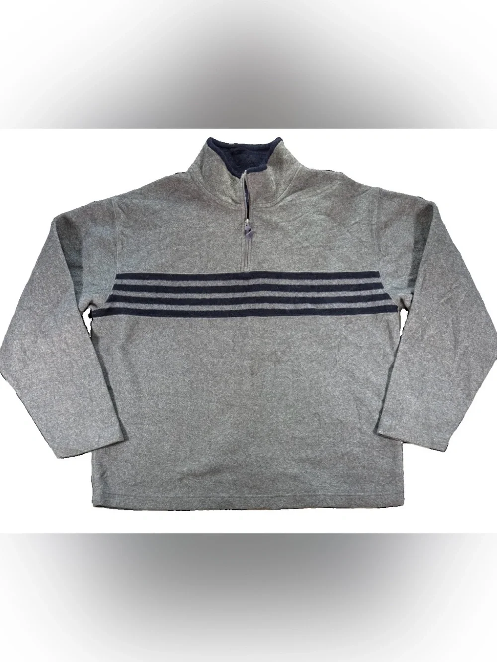 Vintage Gap Quarter Zip Pullover Striped Men's Large Gray Y2K Fleece Preppy
